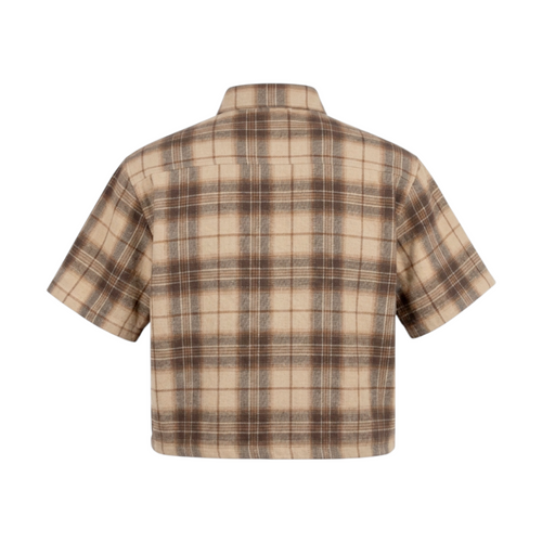 Rhinestone Web Cropped Plaid Shirt