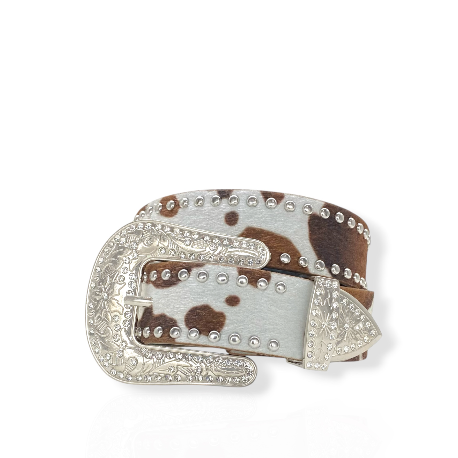 Cowhide Rhinestone Belt