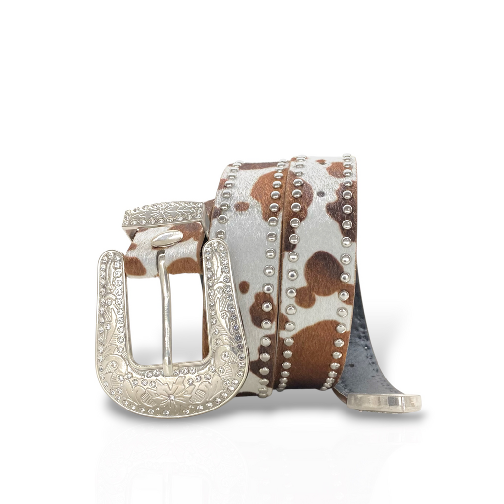 Cowhide Rhinestone Belt