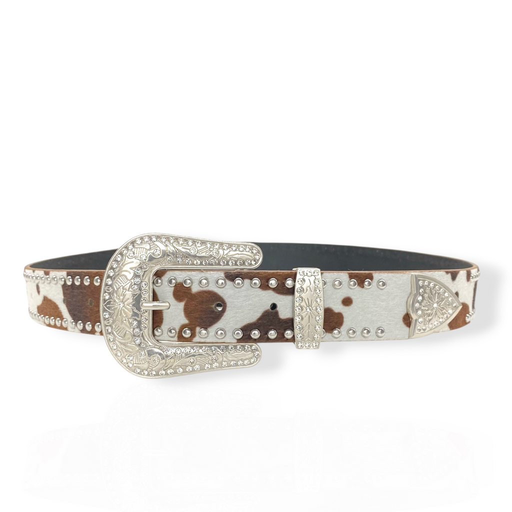 Cowhide Rhinestone Belt